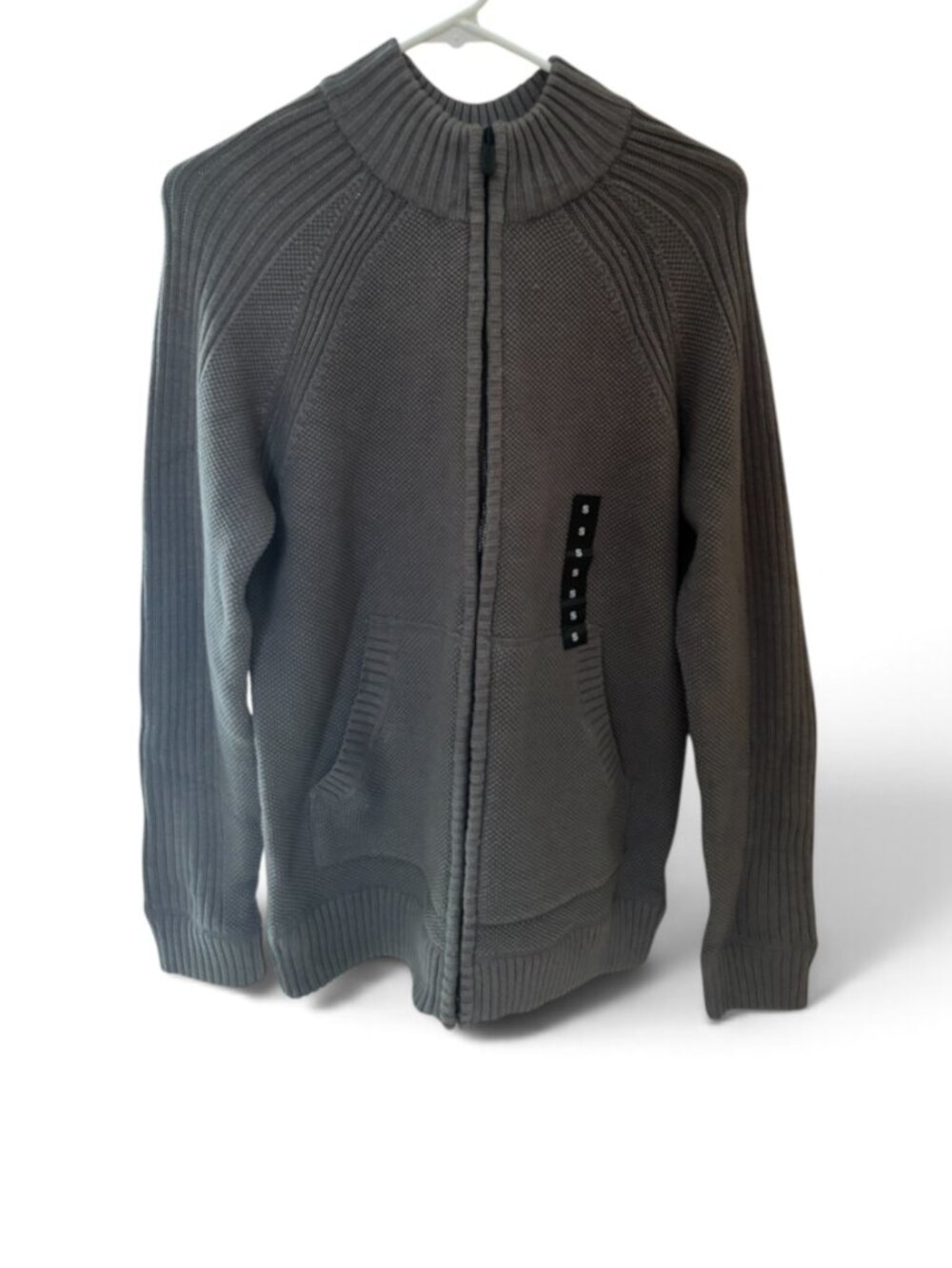 NWT APT9 Gray Full Zip Knit Sweater Jacket Ribbed Mock Neck Front Pockets